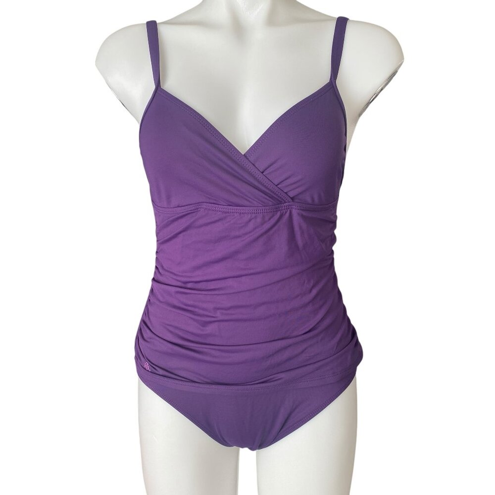 Ralph Lauren women's purple v-neck one piece tummy control swimsuit swimwear